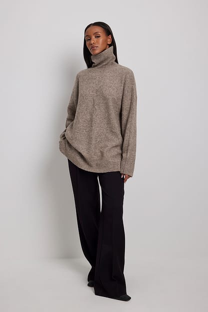 Dark Beige Wool Blend Polo Sweater