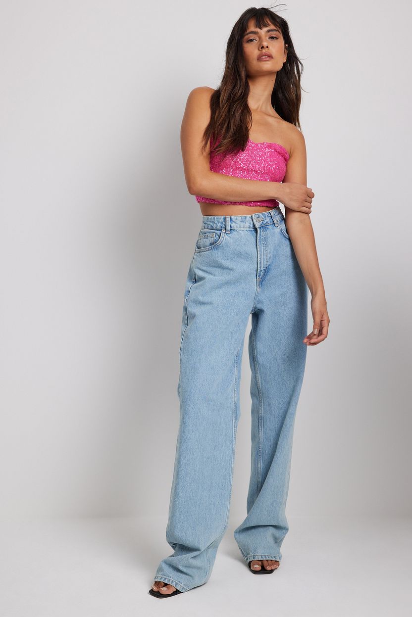 Heart Neckline Bandeau Sequin Top Pink | na-kd.com