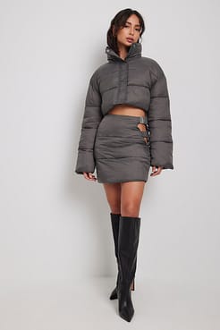 High Collar Padded Cropped Jacket Outfit.