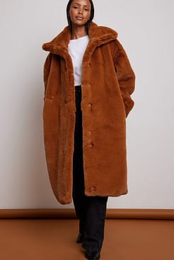 High Neck Faux Fur Coat Outfit.