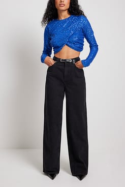 Cropped Pleated Sequin Top Outfit
