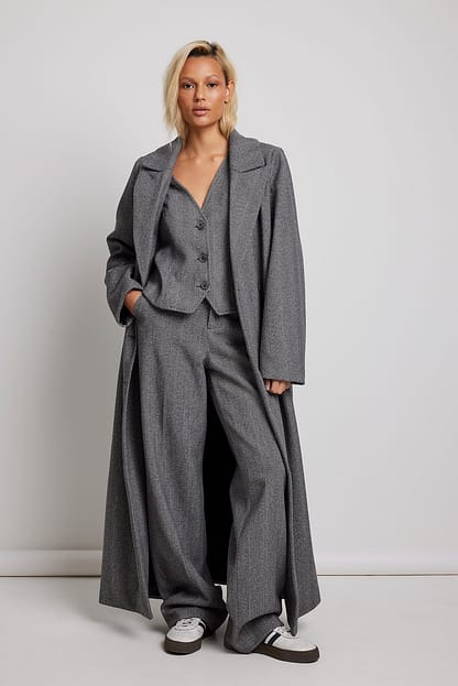 Grey Multi Tweedowy płaszcz z marszczonymi detalami