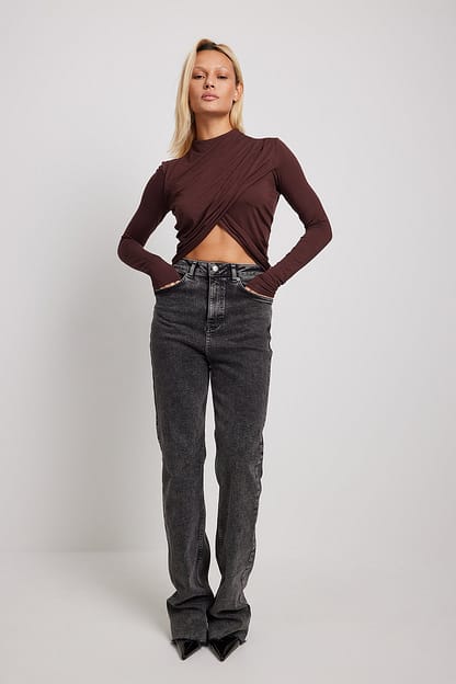 Brown Cropped Pleated Top