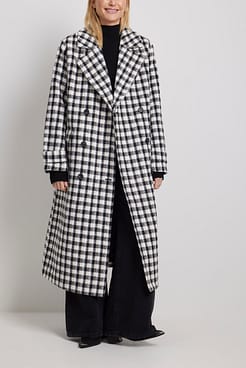 Checkered Straight Coat Outfit.
