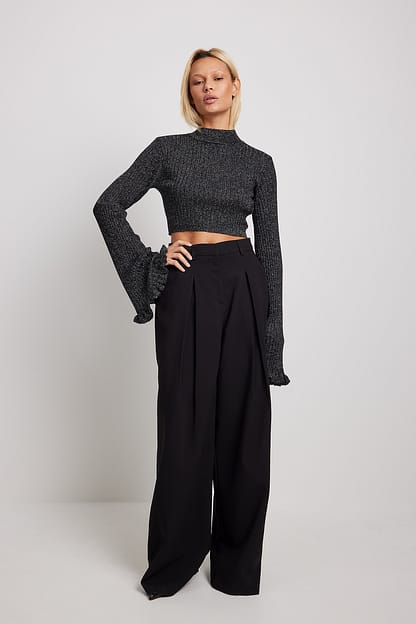 Black Lurex Knitted Cropped Top