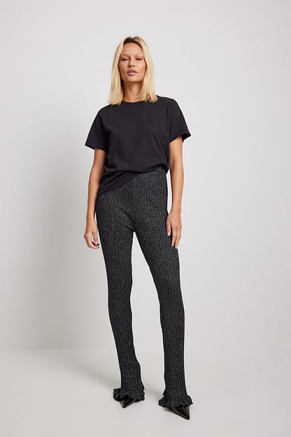 Black Lurex Knitted Wide Leg Trousers