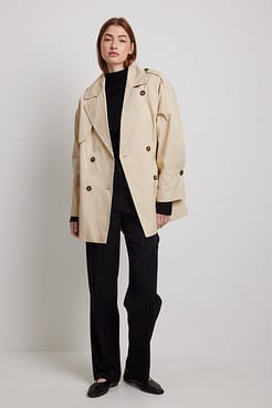 Short Double Button Trench Coat Outfit