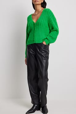 Knitted Ribbed Fuzzy Cardigan Outfit