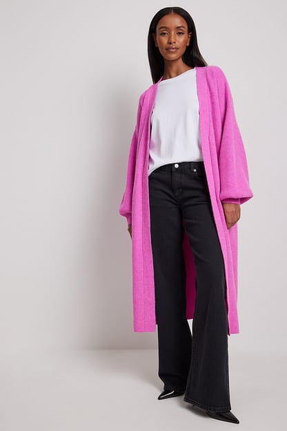 Pink Heavy Knitted Long Cardigan