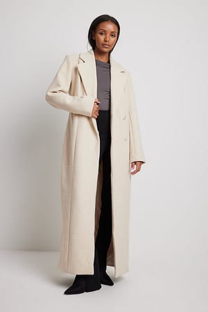 Marked Waist Wool Blend Maxi Coat Outfit
