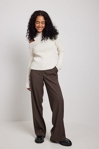 Beige Two-in-one Rib Knitted Sweater