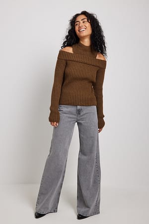 Two In One Rib Knitted Sweater Outfit
