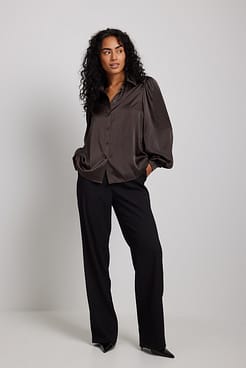 Flowy Satin LS Shirt Outfit