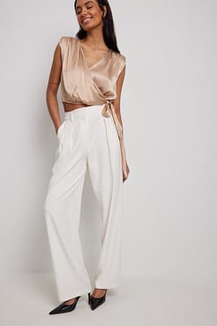 Draped Front Satin Top Outfit