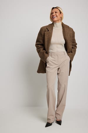 Straight Mid Waist Suit Pants Outfit.