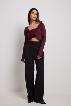 Lurex Knitted Frill Cardigan Outfit.