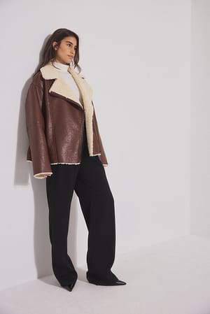 Aviator PU Jacket with Faux Fur Outfit