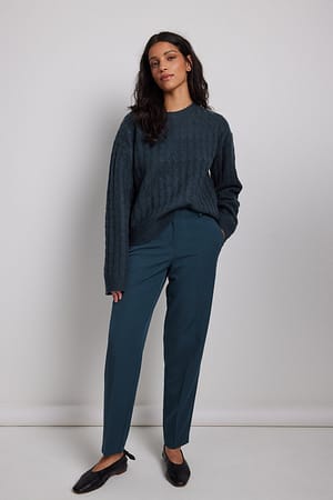 Cable Knitted Wool Blend Sweater Outfit