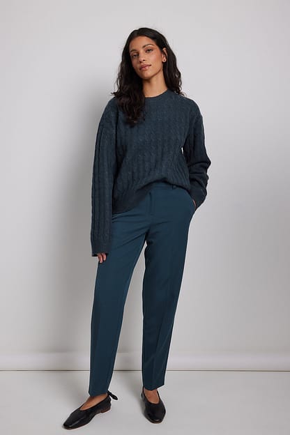 Midnight Blue Cable Knitted Wool Blend Sweater