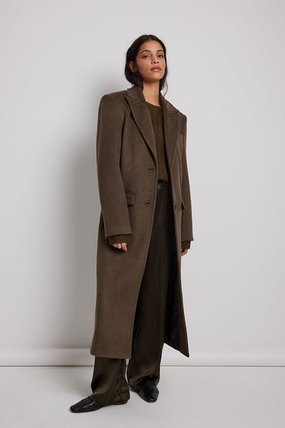 Oversized Big Shoulder Wool Blend Coat Brown | NA-KD
