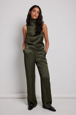 Open Back Satin Top Outfit