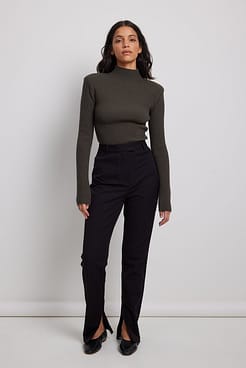 Shoulder Padded Ribbed Sweater Outfit