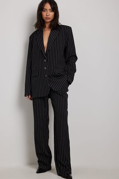 Striped Oversized Blazer Black | NA-KD