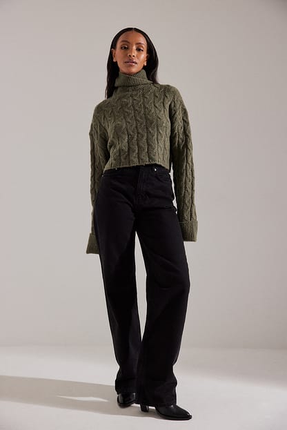 Dark Green Cropped Polo Knitted Sweater