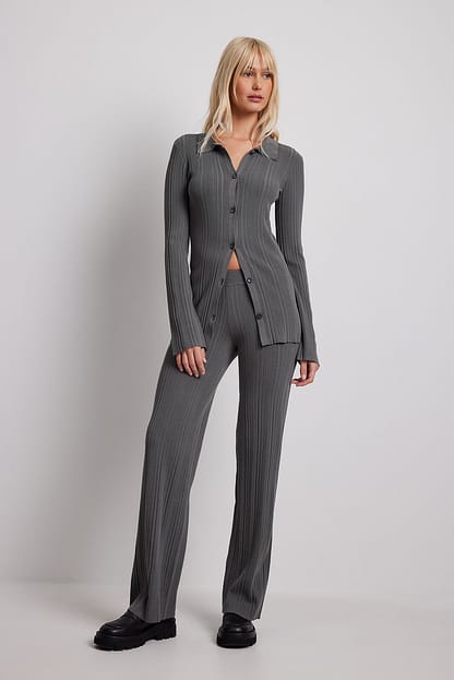 Grey Long Buttoned Cardigan