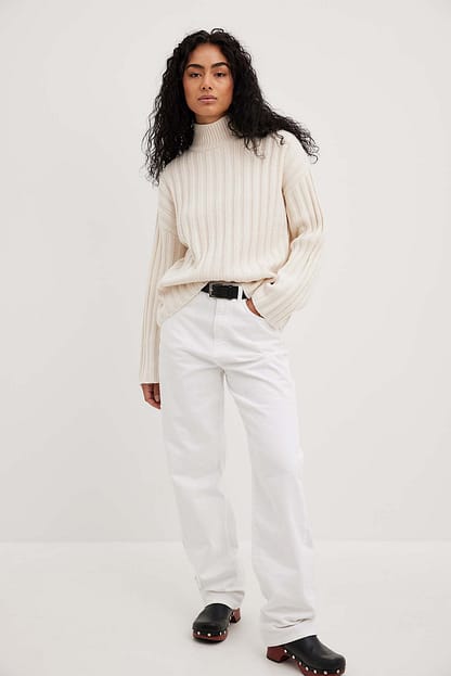 Offwhite Oversized Rib Knitted Turtle Neck Sweater