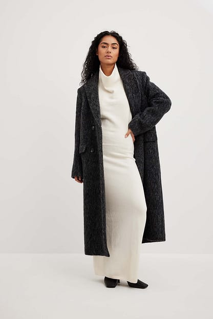 Grey Dwurzędowy płaszcz z mieszanki wełny