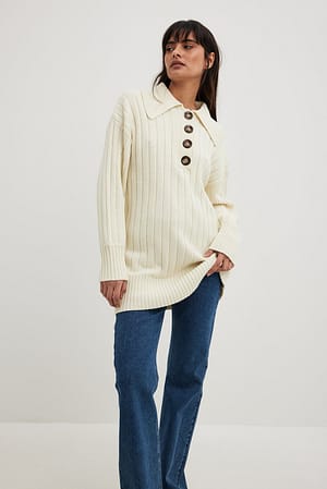 Oversized Button Detail Knitted Sweater Outfit