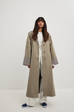 Checked Detail Trench Coat Outfit