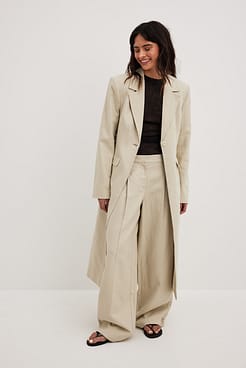 Linen Blend Long Fitted Blazer Outfit