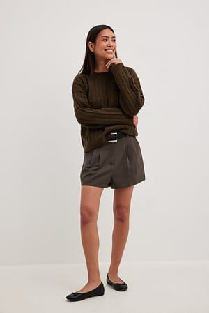 Cable Knitted Wool Blend Sweater Outfit