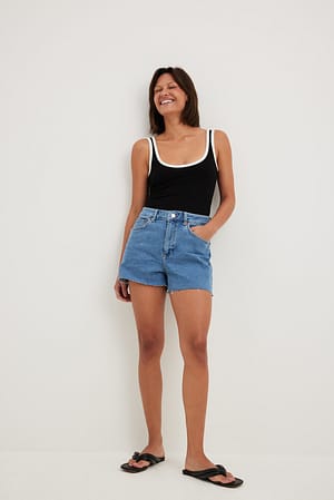 Stretch Denim Shorts Outfit.