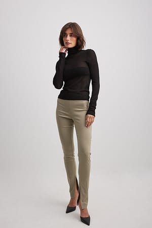 Mid Waist Slit Trousers Outfit.