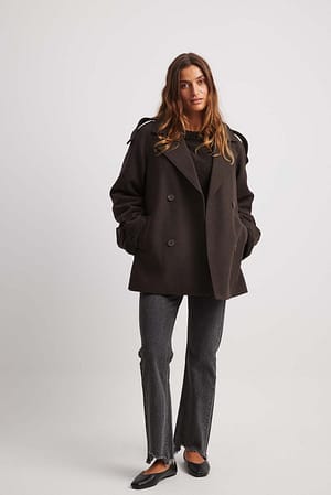 Double Breasted Short Detail Trench Coat Outfit.