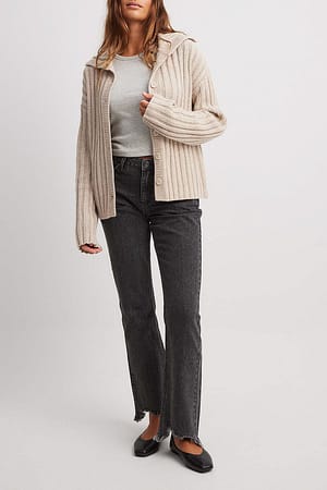 Button Detail Ribbed Knitted Sweater Outfit.