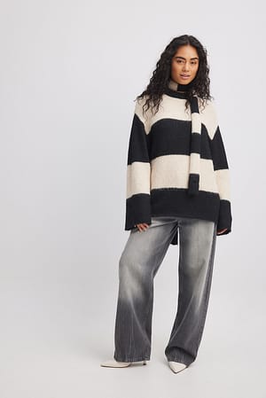 Oversized Color Block Sweater Outfit.