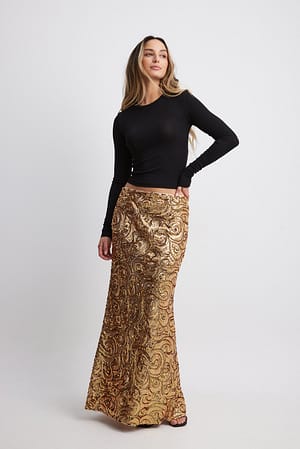 Sequin Maxi Skirt Outfit.
