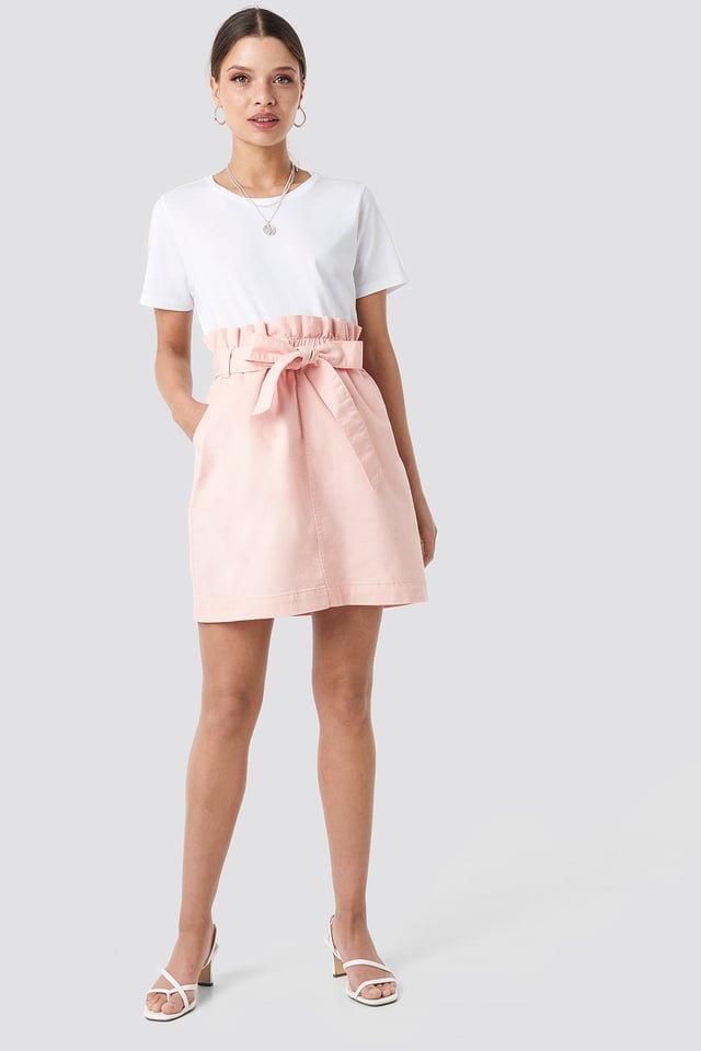 Paper Bag Waist Denim Mini Skirt Outfit.