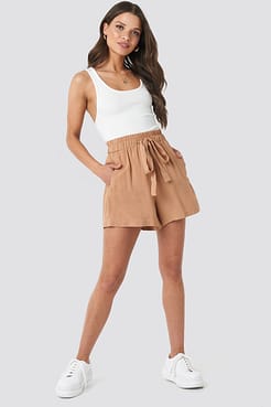Belted Flowing Shorts Brown Outfit