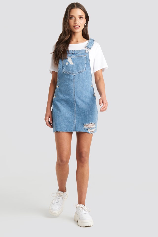 Raw Hem Mini Dungaree Blue Outfit