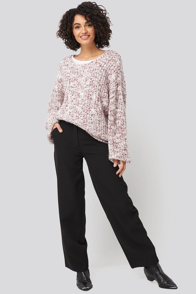Deep Neck Melange Sweater Purple Outfit