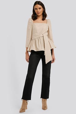 Front Tied 3/4 Sleeve Blouse Outfit