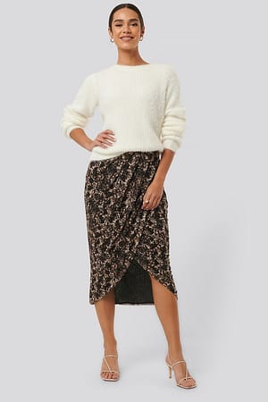 Printed Overlap Mesh Skirt
