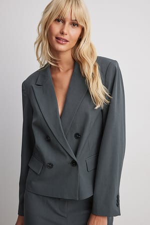 Dark Grey Rechte double-breasted cropped blazer