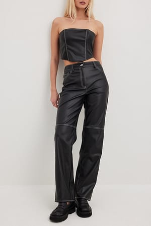 Black Straight Fit PU Trousers