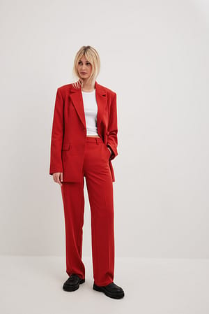 Red Straight Fit Trousers